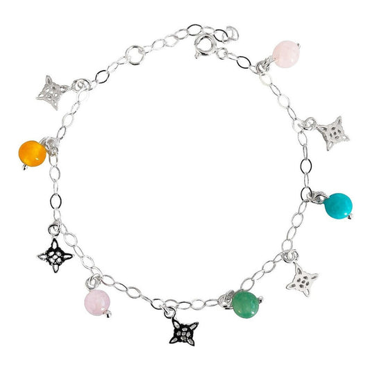 Pulsera Ajustable Nudo De Bruja Cuarzos Naturales Plata 925