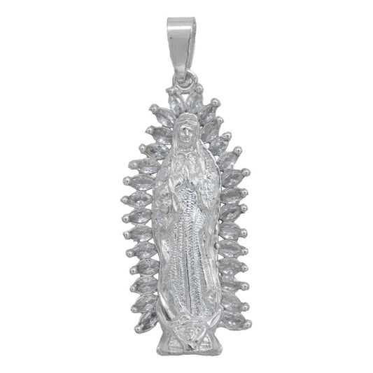 Dije Mediano Virgen De Guadalupe Zirconia Baguette Plata 925 Blanco