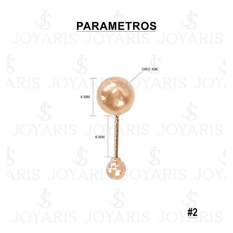 Arete Broquel Dormilona Bola Regalo #2 4 Mm Oro Rosa 10k