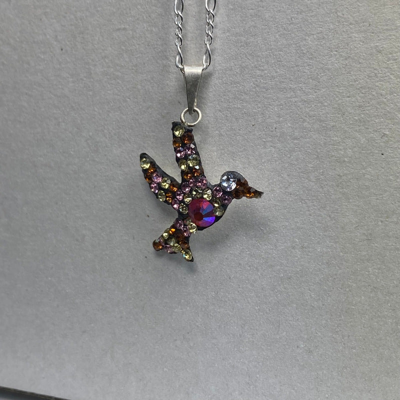 Dijes Colibrí Zirconias Plata Solida 925 + Cadena Plata 925