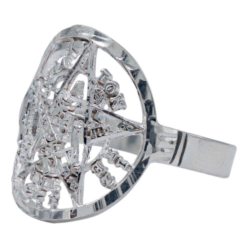 Anillo Tetragramaton Diamantado Hombre Mujer Plata 925