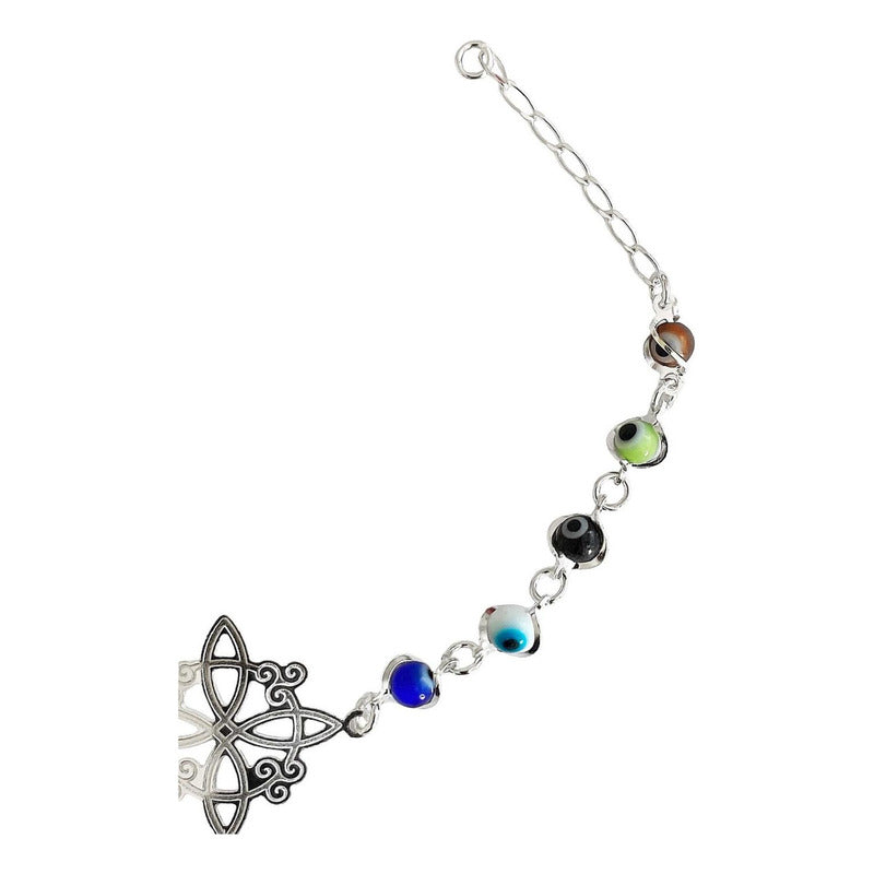 Pulsera Ajustable Nudo De Bruja A Laser Ojo Turco Plata 925