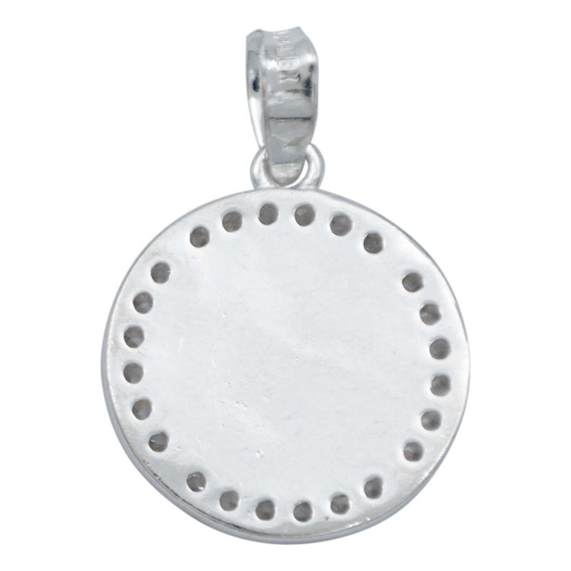 Dije Medalla Chica San Benito Doble Vista Zirconias Plata925 Blanco