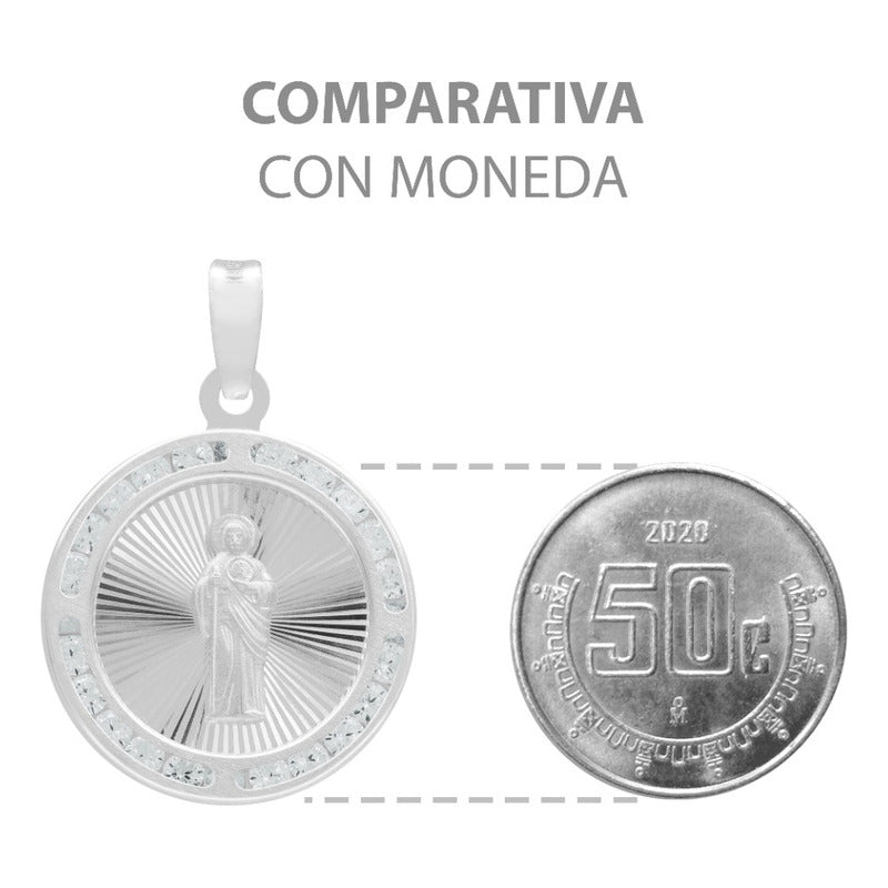 Dije Medalla Diamantada San Judas Zirconias Plata 925 1.8 Cm Blanco