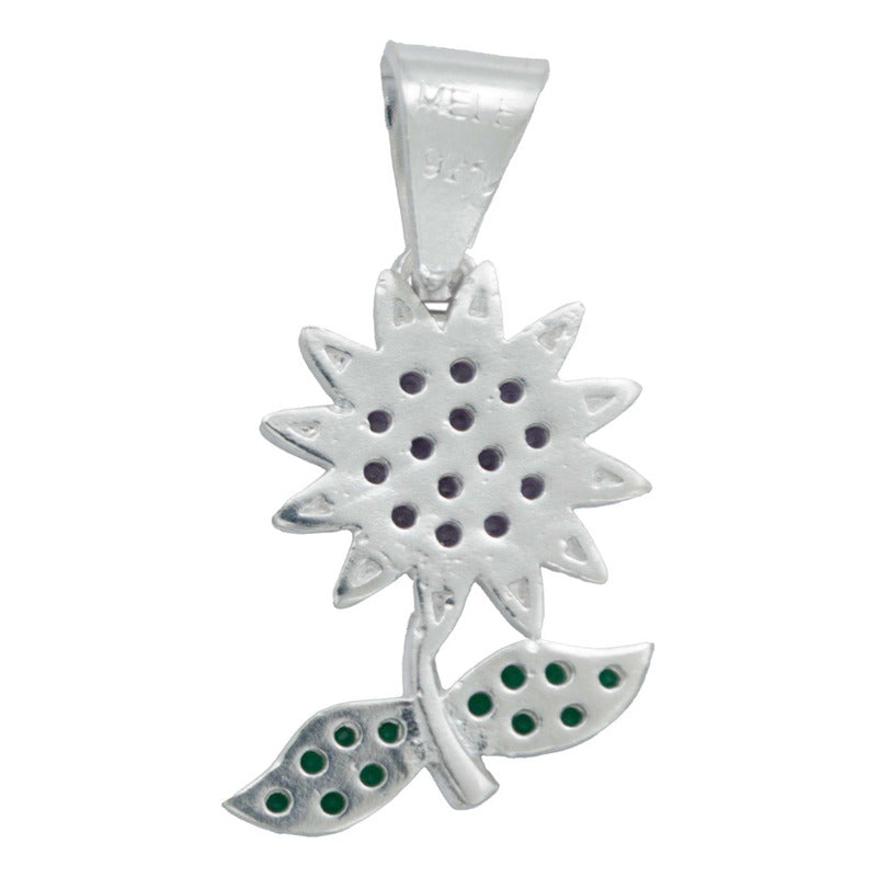 Dije Flor Primavera Zirconia Mujer Con Cadena Plata 925
