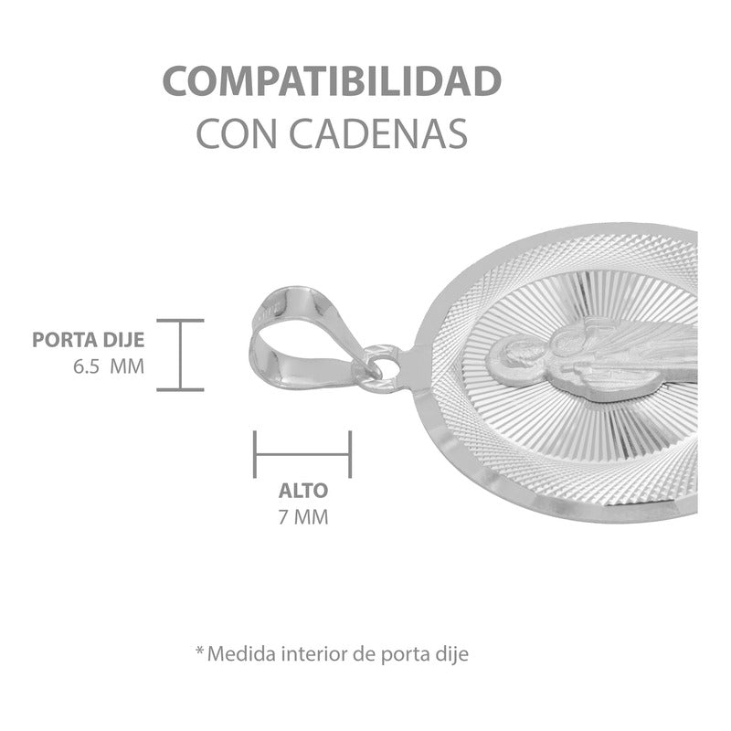 Dije Medalla Diamantado Redondo San Judas Plata 925 3 Cm