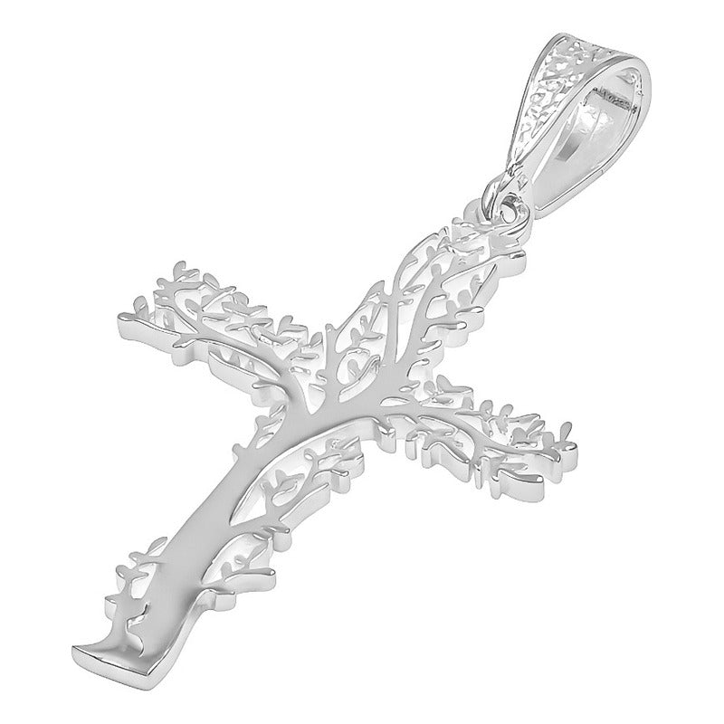 Dije Cruz Con Árbol De La Vida Calado En Plata 925 (5.2 Cm) Plateado