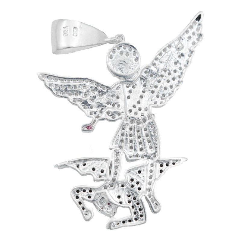 Dije Grande San Miguel Arcangel Zirconias Plata Solida 925