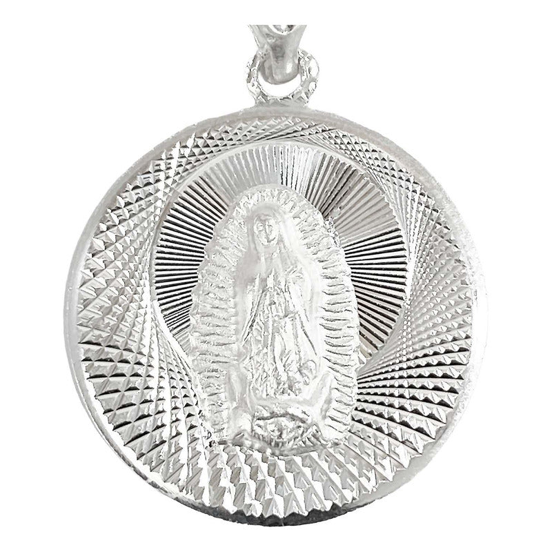 Medalla Diamantada Virgen De Guadalupe Plata Ley 925 2.4 Cm