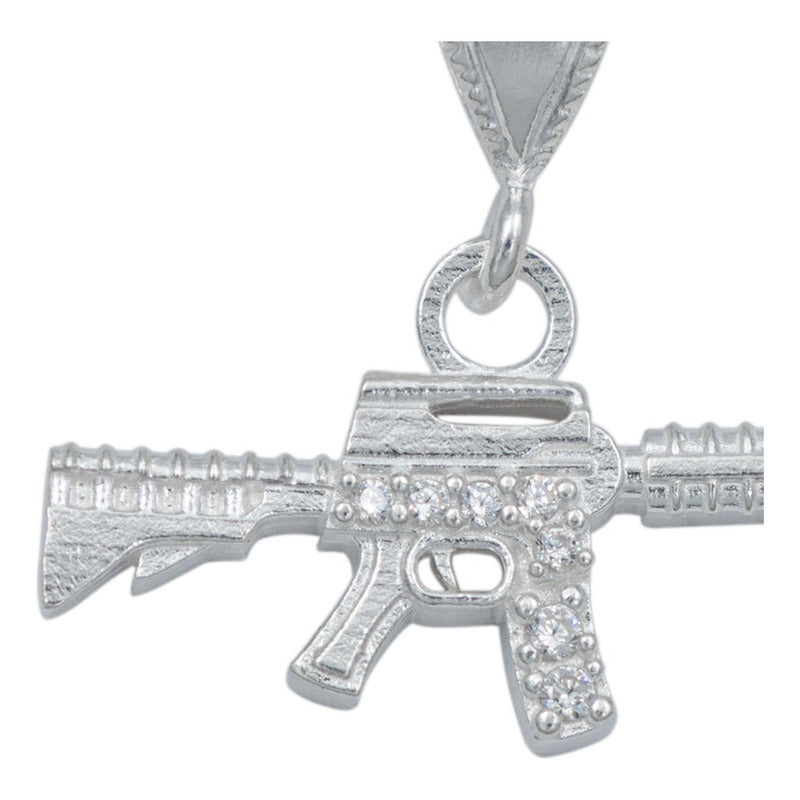 Dije Chico Rifle Asalta M16 Zirconias Hombre Regalo Plata925