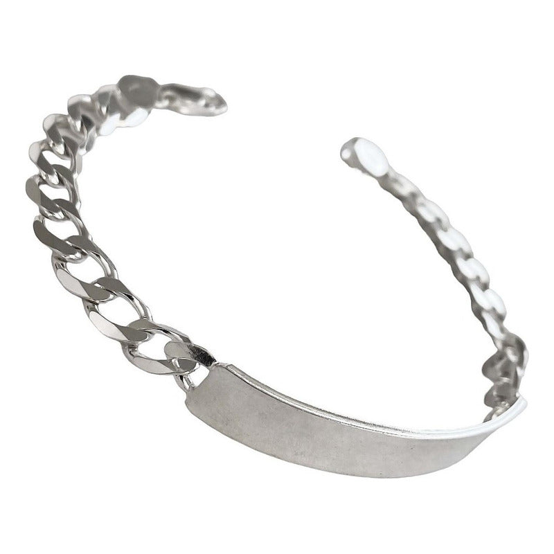 Esclava Hombre Pulsera Cubana Plata 925 Placa Gruesa 9 Mm