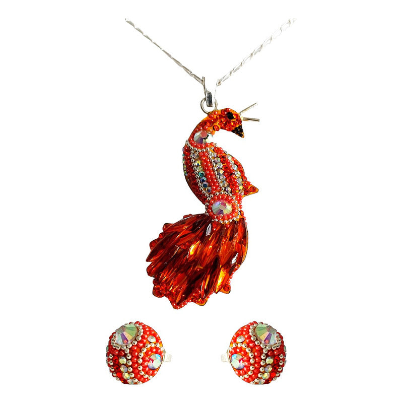 Juego Gigante Completo Artesanal Pavo Real Piedras Plata 925