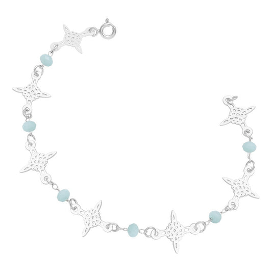 Pulsera Nudo De Bruja Laser Cristales Regalo Mujer Plata 925 Celeste 19 Cm