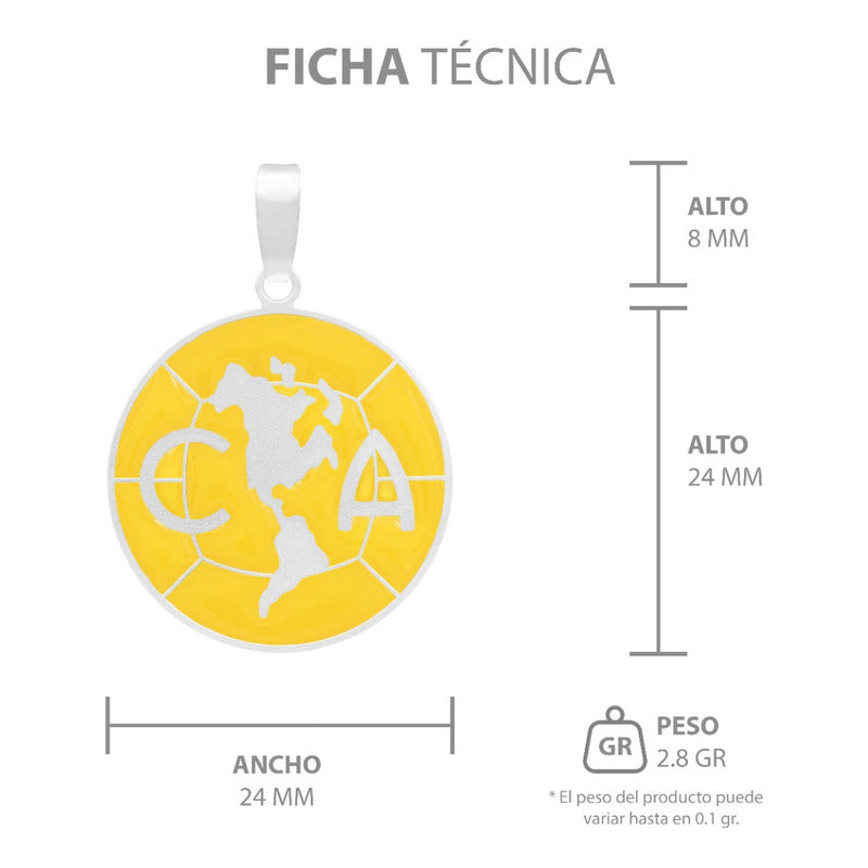 Dije Escudo America Club Esmaltado Resina Futbol Plata 925 Amarillo
