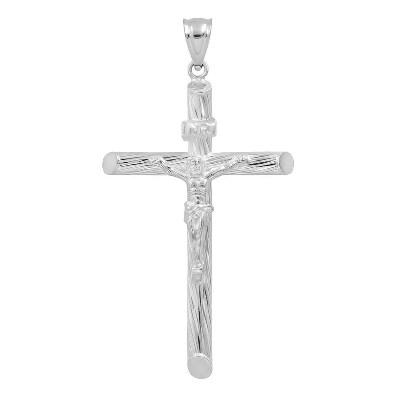 Dije Cruz Tubular Cristo Plata 925 Diamantado Diagonal 6 Cm Plateado
