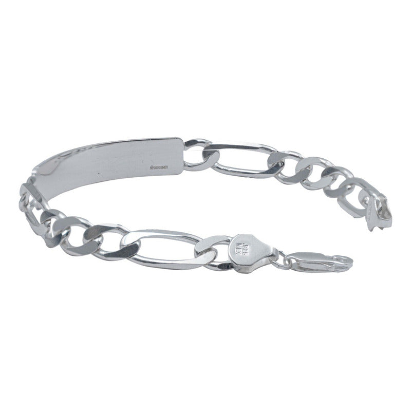 Pulsera Esclava Figaro 3x1 Gruesa Hombre Plata 925 7 Mm