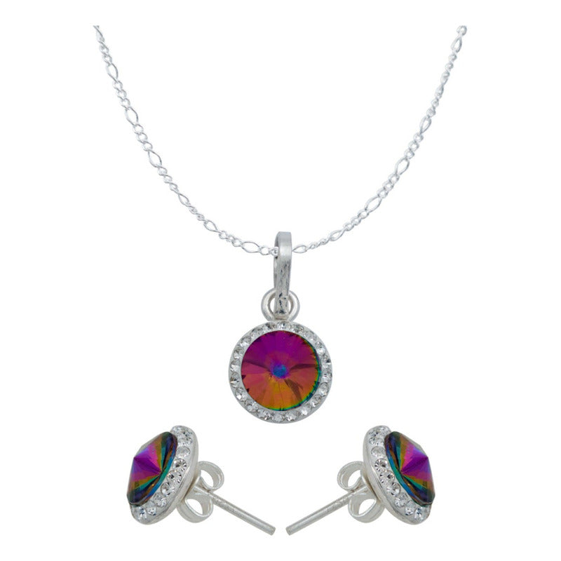 Juego De Cristal Dije Aretes Cadena Mujer Regalo Plata 925