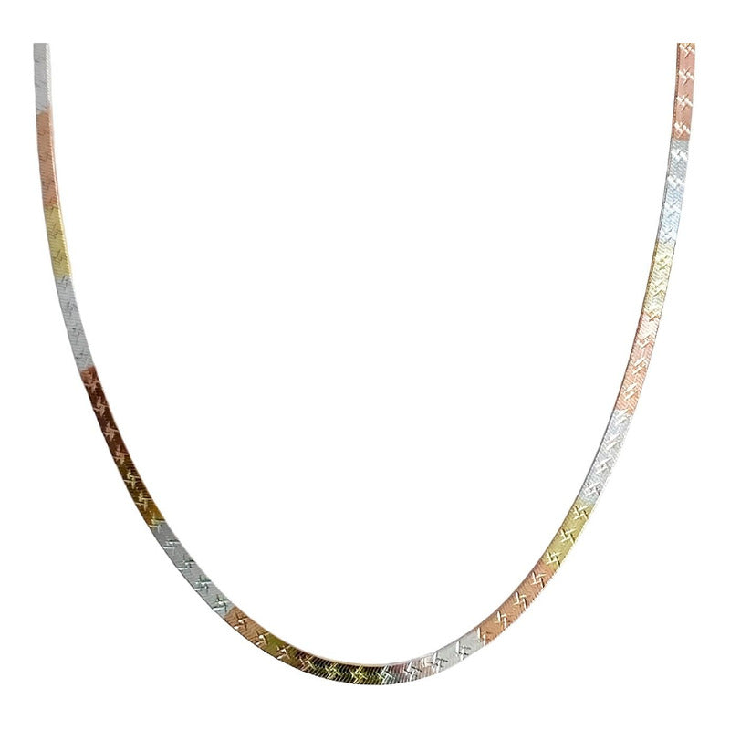 Cadena Y Brazalete Cola De Serpiente Tricolor Plata Ley 925