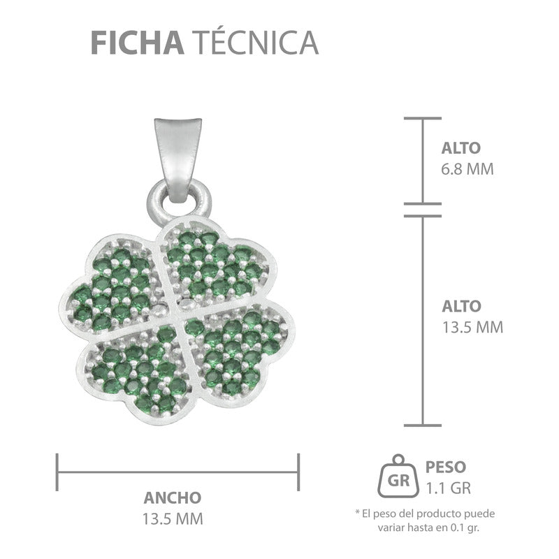 Dije Trebol Corazones Zirconias Amor Suerte Regalo Plata 925 Verde
