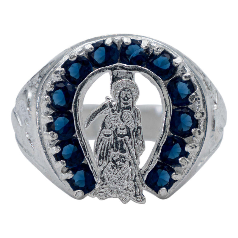 Anillo Santa Muerte Herradura Zirconias Plata Ley 925