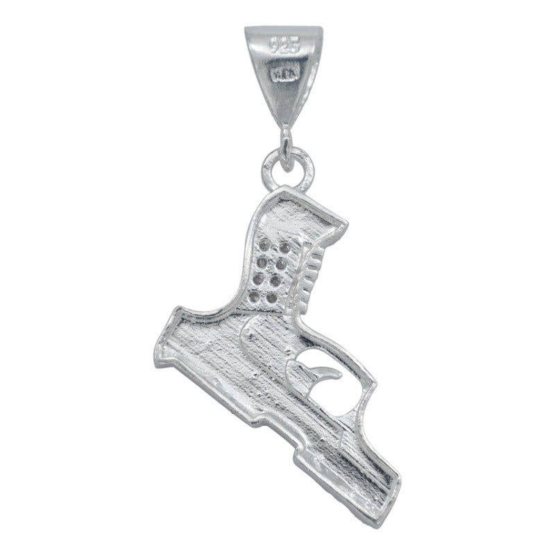 Dije Pistola Chica Glock Zirconias Belico Plata 925 Blanco