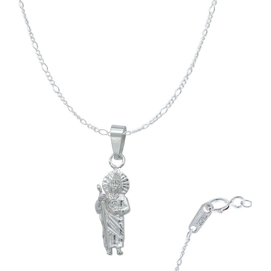 Collar San Judas Tadeo Chico Liso Plata Solida Ley 925 Plateado 3.6 Cm X 1 Cm