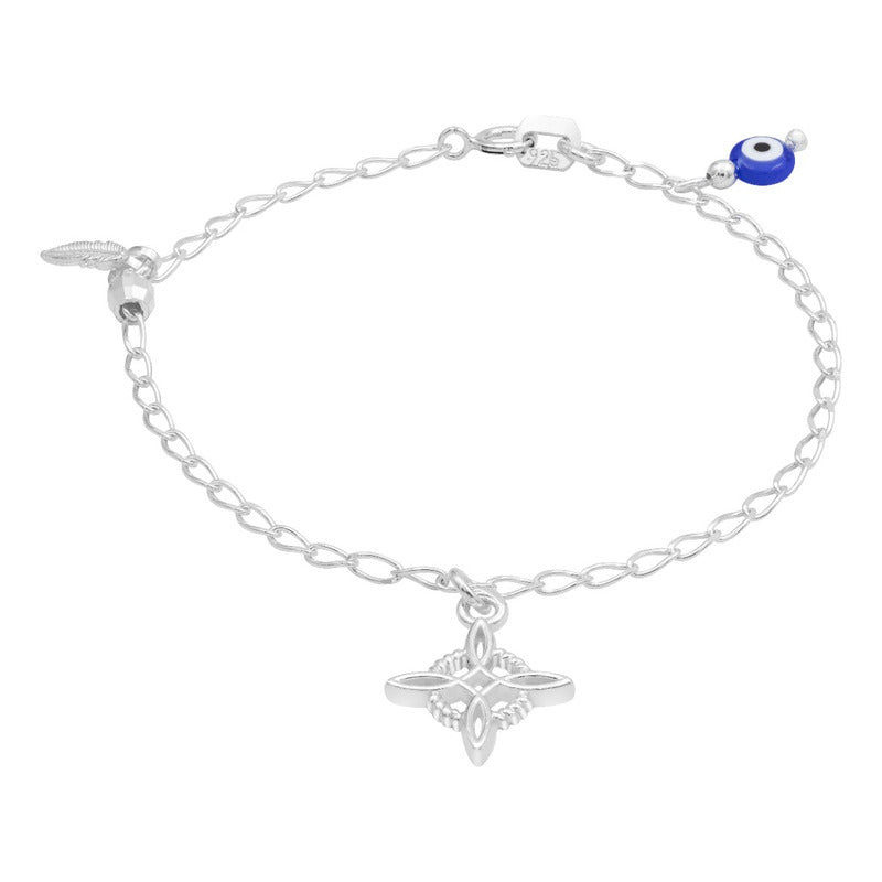 Pulsera Nudo De Bruja Básica Bola Facetada Mujer Plata 925 Plateado 18 Cm