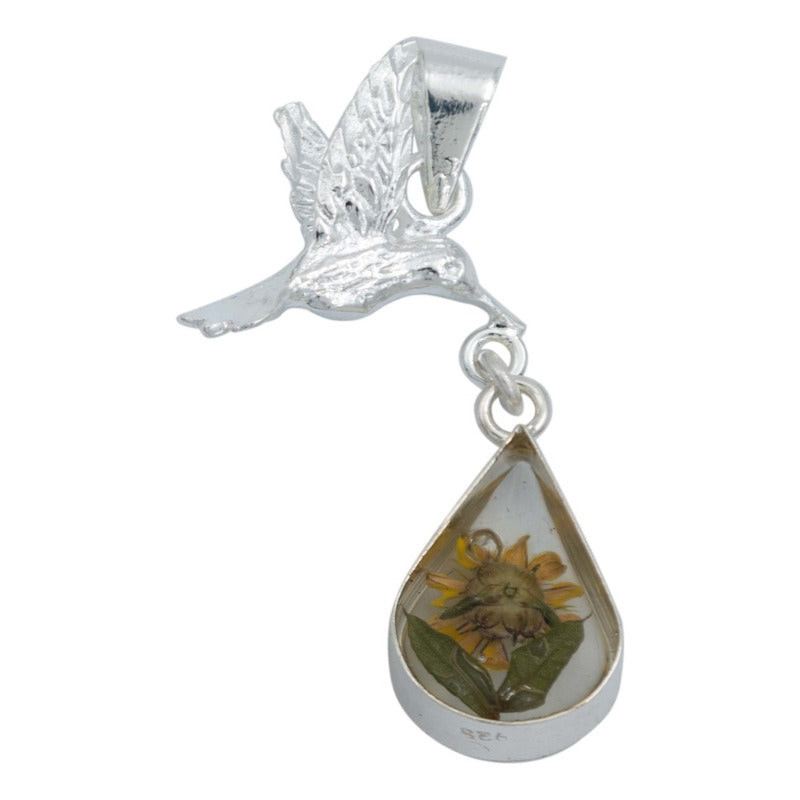 Collar Colibri Girasol Encapsulado Amor Regalo Plata 925