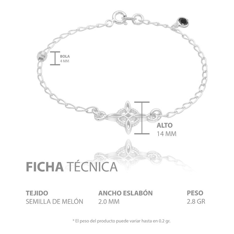 Pulsera Nudo De Bruja Bola Facetada Cristal Mujer Plata 925 Negro 18 Cm