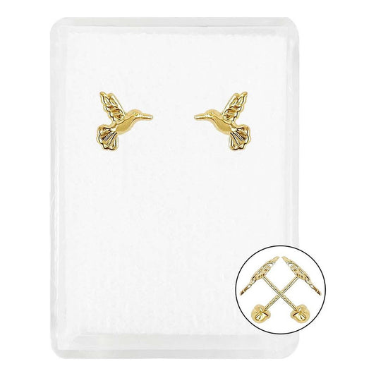 Aretes Broquel Mini Colibri Liso Mujer Amor Regalo Oro 10k