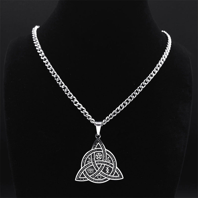 Joyaris Collar Nudo Celta Vikingo Amor Amuleto Bruja Luna Runas De Odin Wicca Hombre Mujer Triqueta En Acero Inoxidable Protección Esotérico Irlandés Brujería 1 Pieza