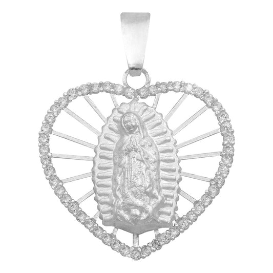Dije Corazón Virgen Guadalupe Zirconias Amor Mujer Plata 925 Blanco