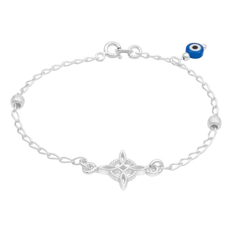 Pulsera Nudo De Bruja Bola Azucarada Ojo Turco Plata 925 Azul 18 Cm