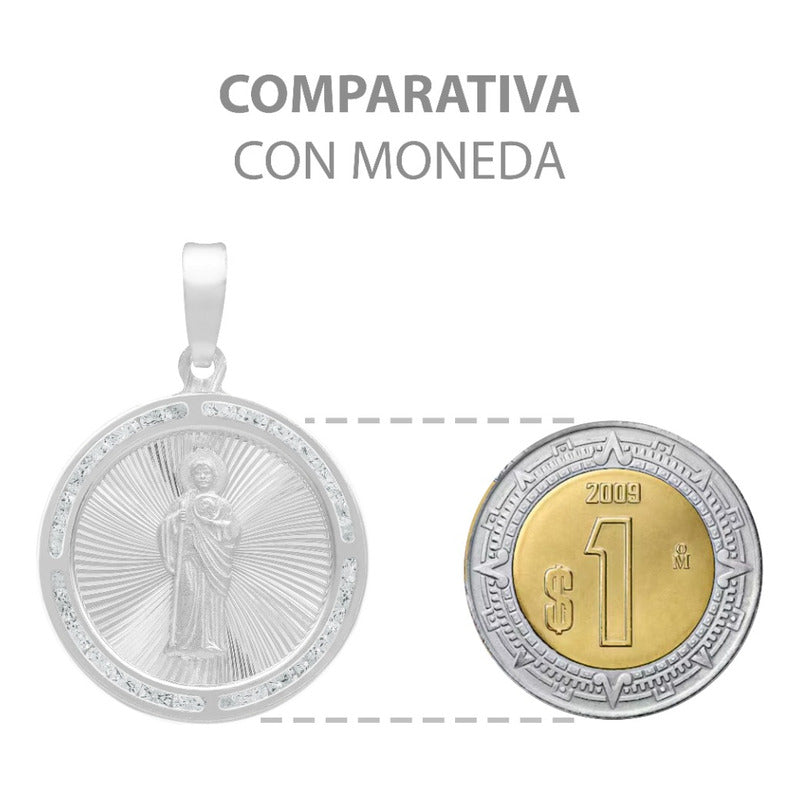 Dije Medalla Diamantada San Judas Zirconias Plata 925 2.3 Cm Blanco