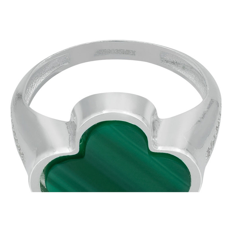 Anillo Grande Hombre Mujer Trebol Esmaltado Resina Plata 925 Verde 8