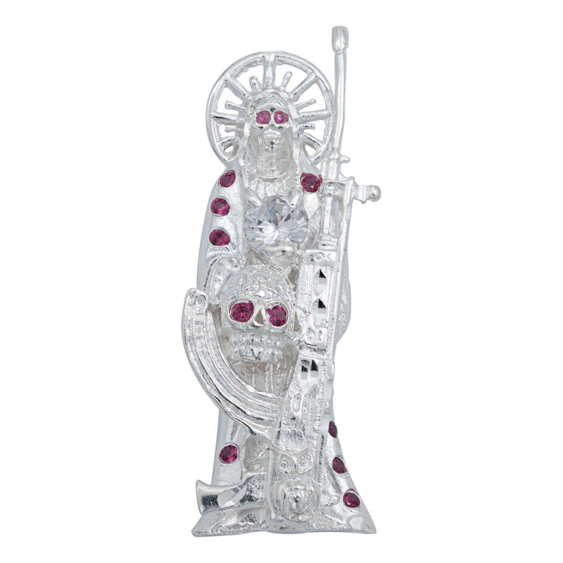 Dije Santa Muerte Rifle Calavera Zirconias Plata Ley 925