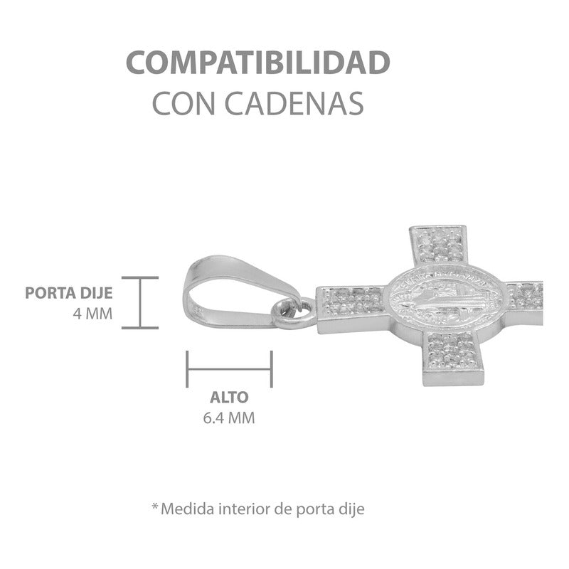 Dije Cruz De San Benito Doble Vista Con Zirconias En Plata 925 | Medalla Religiosa Detallada Y Pulida | 3.9 Cm | Ideal Para Uso Diario, Ceremonias Y Regalos