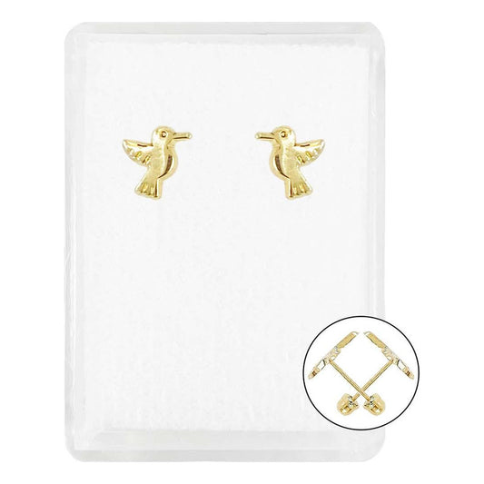 Arete Broquel Chico Colibríes Liso Amor Mujer Regalo Oro 10k