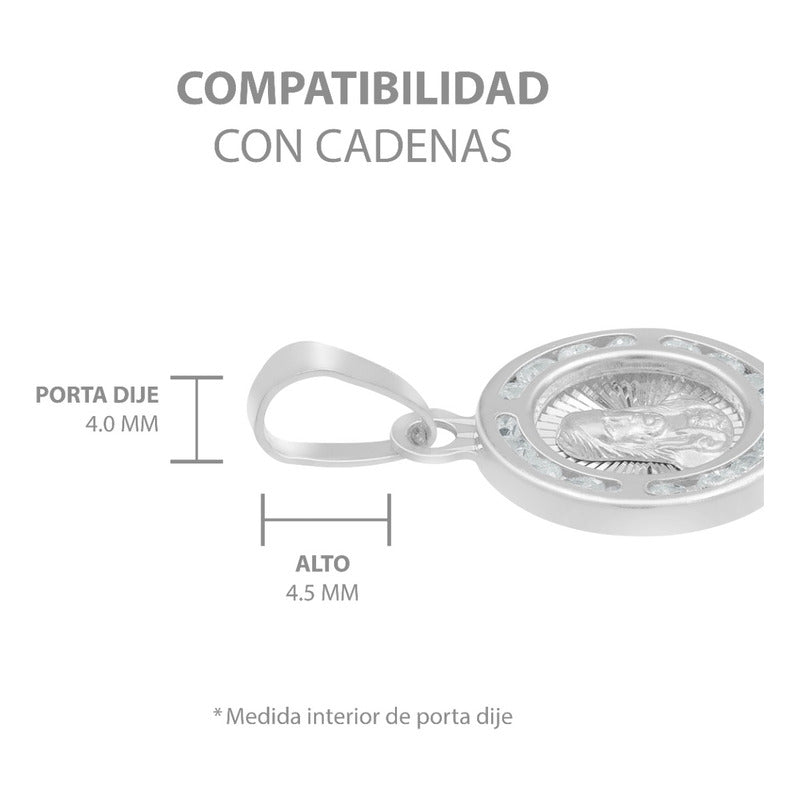 Dije Mini Medalla Bautizo Sagrado Corazón Plata 925 1.2 Cm Blanco