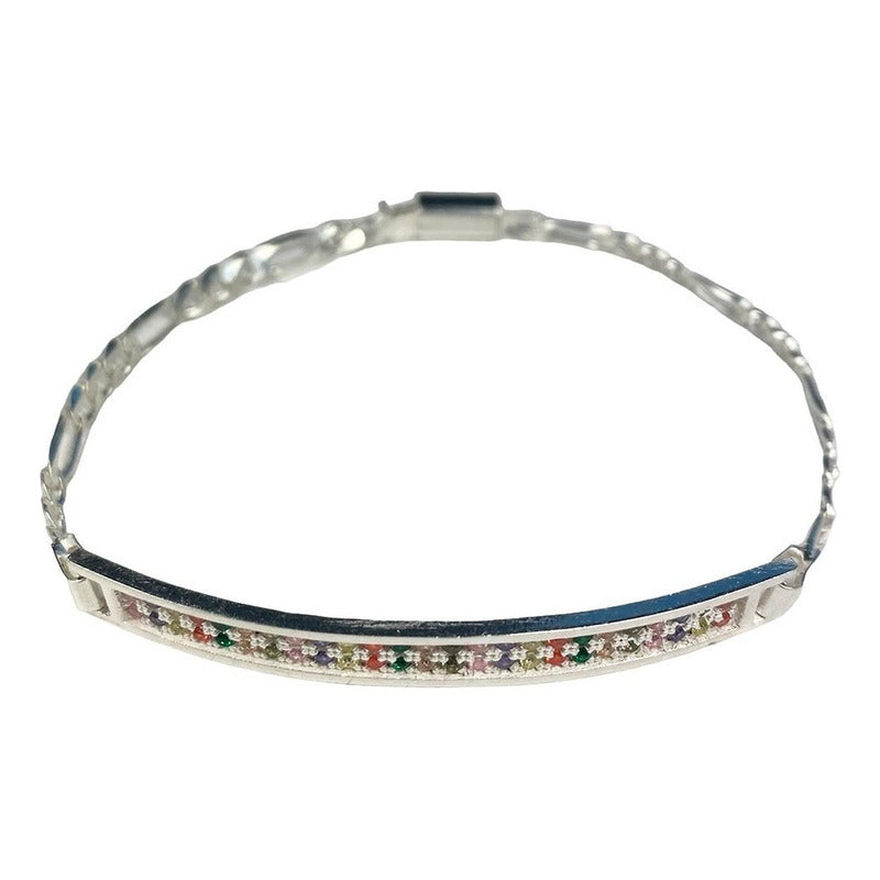 Pulsera Esclava Moderna De Placa Con Zirconias En Plata 925