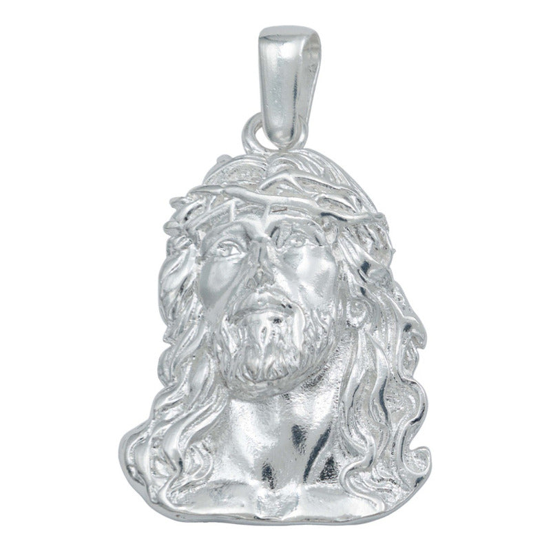 Dije Grande Divino Rostro Jesus Cruz Liso Plata 925