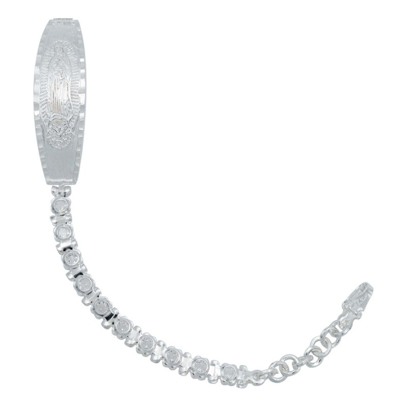 Esclava Ajustable Virgencita Guadalupe Zirconias Plata 925