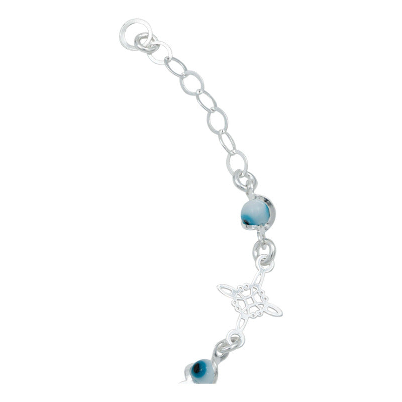 Pulsera Ajustable Nudo De Bruja Triqueta Ojo Turco Plata 925