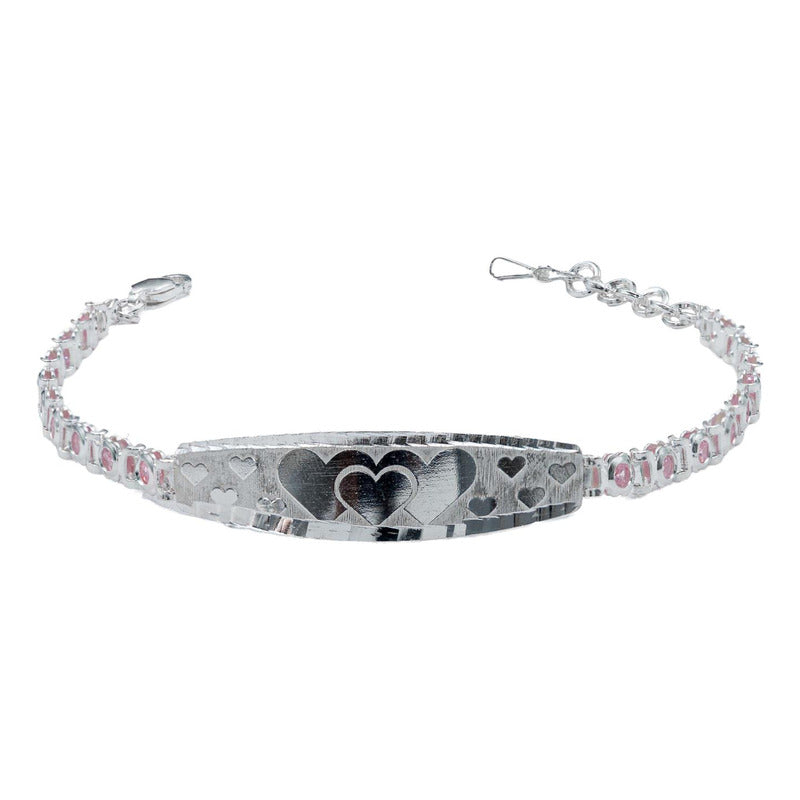 Pulsera Ajustable Zirconias Placa Corazón Amor Plata 925
