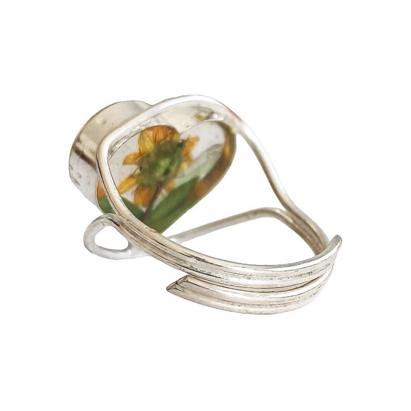 Anillo Ajustable Girasol Corazón Amor Promesa Plata 925