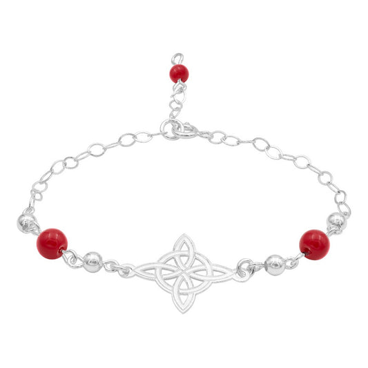 Pulsera Ajustable Mujer Nudo De Bruja Laser Bolas Plata 925 Roja 6 Cm 20 Cm