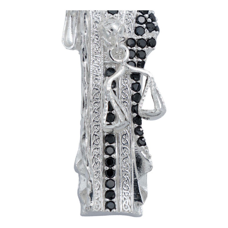 Dije Medalla Med Santa Muerte Con Zirconias En Plata 925 5cm