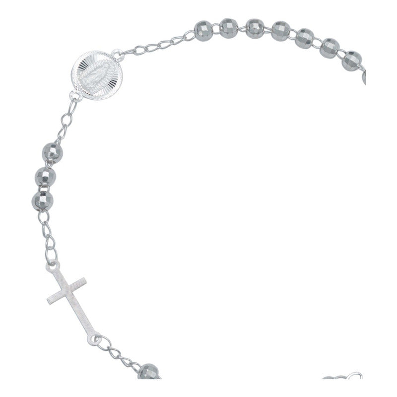 Pulsera Ajustable Mist Cruz Virgen Bola Diamantada Plata 925