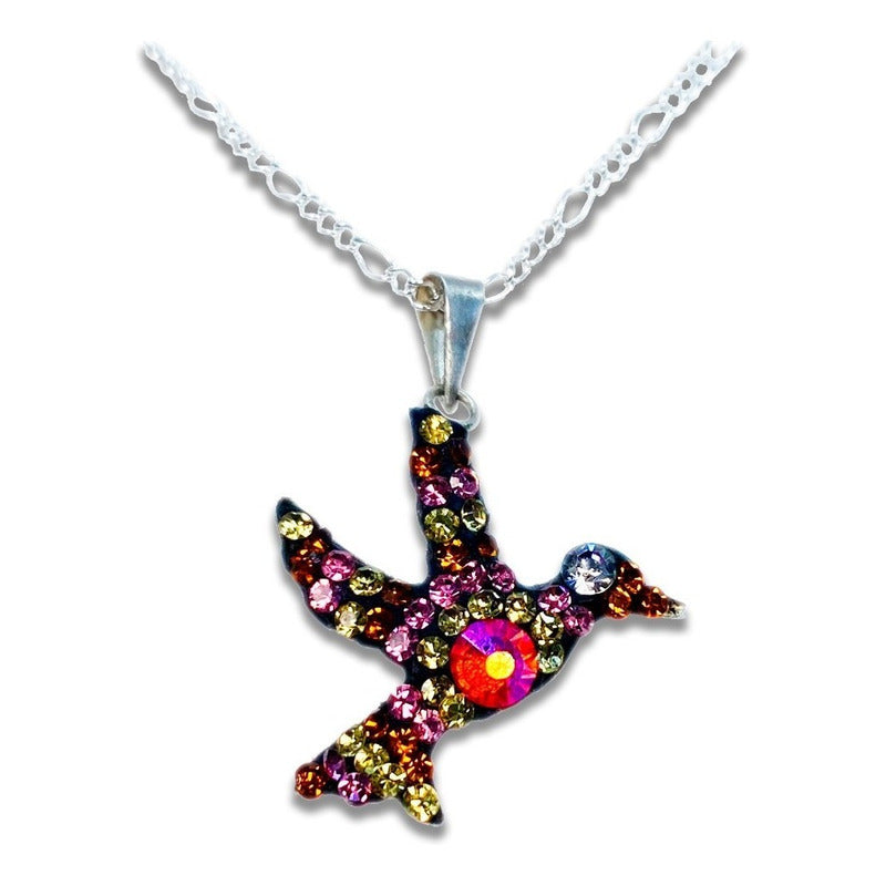 Dijes Colibrí Zirconias Plata Solida 925 + Cadena Plata 925