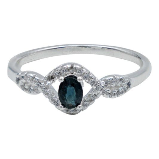 Anillo Promesa Compromiso Plata Fina 925 Zafiro Certificado Azul Oscuro 7